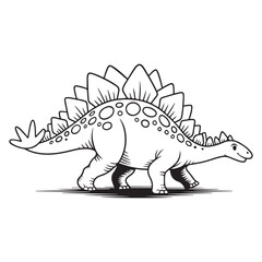 Cartoon stegosaurus outline walking on a flat surface line