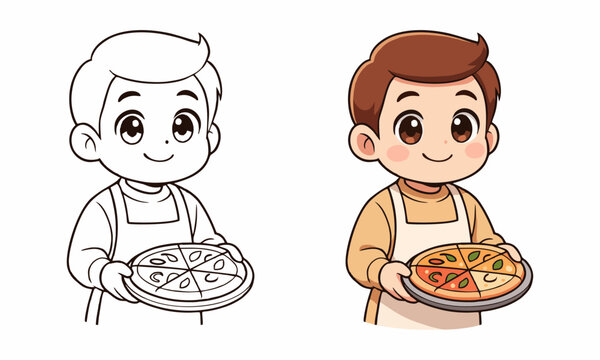 chef with pizza coloring page for kids