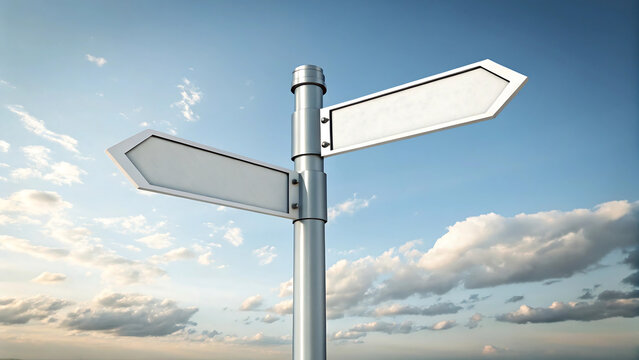 Two Green Direction Signs With Empty Text On Blue Sky