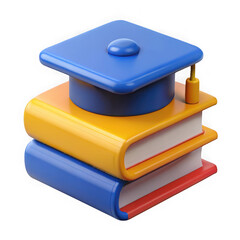Cartoon graduation cap stacked on books isolated on a transparent background 3d illustration