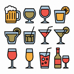 Collection of Various Alcoholic and Non-Alcoholic Drinks Icons