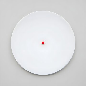 a red dot in the middle of a white plate.