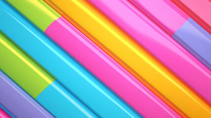 Vibrant 3D candy stripe pattern background with glossy, playful diagonal lines in bright colors.