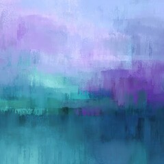 Abstract landscape painting with shades of blue and purple 