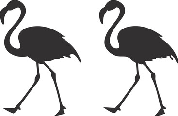 Walking Flamingo Silhouettes Vector Set Isolated on White Background