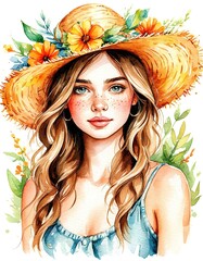 young beautiful woman on summer background.