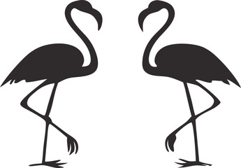 elegant black silhouettes of flamingos