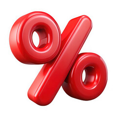 Glossy red percentage symbol 3d illustration isolated on a transparent background percentage sign
