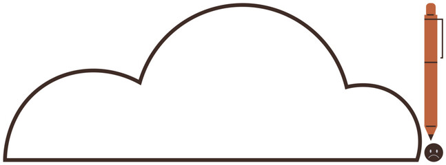 Cloud outline paired with a pen and happy face, symbolizing creativity, ideas, and imagination. Ideal for brainstorming, cloud storage, education, teamwork, innovation digital tools simple landing