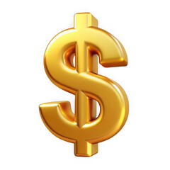 Golden dollar sign symbol isolated on a transparent background currency finance
