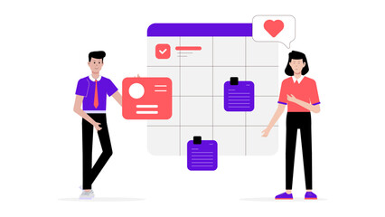 marketing team scheduling social posts flat vector illustration