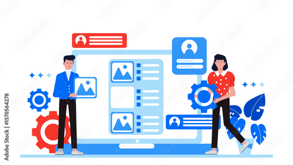 Wall mural product team handling user feature requests flat vector illustration