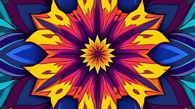psychedelic, flower, vector, looping, animation, trippy, kaleidoscope, seamless, petals, floral, abstract, colorful, vivid, symmetry, pattern, background, motion, ultra HD, 4K, vibrant, layered, manda