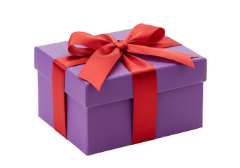 Obraz premium Isolated Purple Gift Box with Red Ribbon Transparent Background