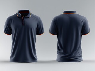 Men blue navy polo shirt front and back view, Isolated blank front and back polo t-shirt for graphic design mock up	
