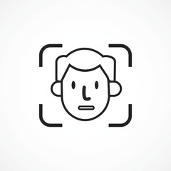 Face Detection Icon with outline and white background – Biometric Recognition AI Technology, vector illustration icon