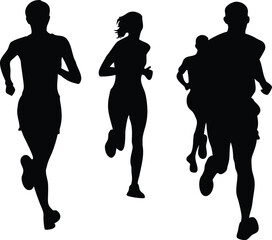 Group Running Silhouette Vector | Runners Team Clipart in Motion |Sports Running 