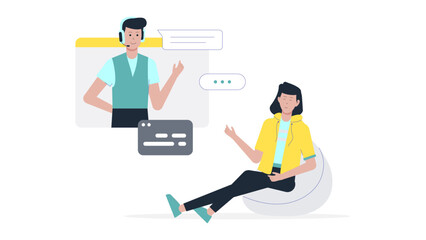 Remote employees in virtual team building activity, flat vector illustration
