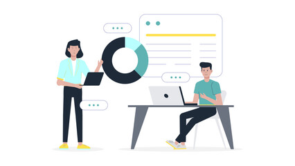 Freelancer negotiating contract terms with client, flat vector illustration