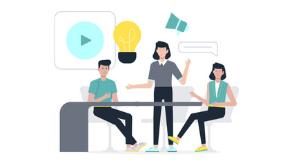 Obraz premium Marketing Team Creating Email Templates, flat vector illustration