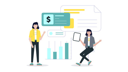 Sales Manager Reviewing Contracts, flat vector illustration