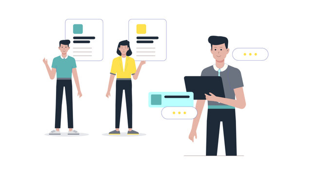 HR Team Hosting Virtual Job Recruitment Fair, flat vector illustration