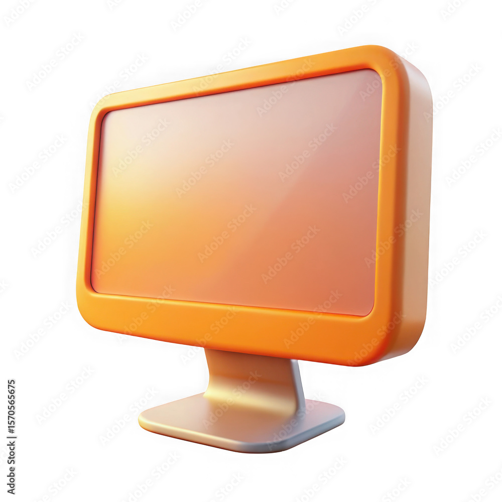 Poster modern computer monitor with orange bezel and orange screen isolated on a transparent background