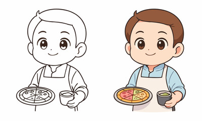 chef with pizza coloring page for kids