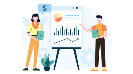 Startup Founder Pitching to Investors, flat vector illustration