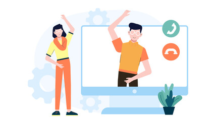 Remote Employees Joining Wellness Program, flat vector illustration