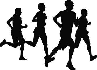 Group Running Silhouette Vector | Runners Team Clipart in Motion |Sports Running 
