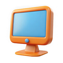 Orange computer monitor with blue screen and light isolated on a transparent background technology