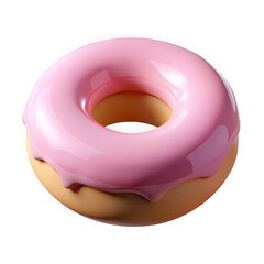 Pink frosted circular pastry with golden dough isolated on a transparent background donut glaze