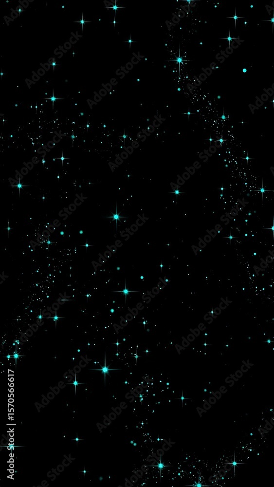 Poster soft teal sparkles scattered across a black void creating a stellar abstract pattern
