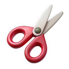 Red handled scissors with silver blades isolated on a transparent background metal cutting
