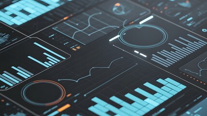 Futuristic data visualization with glowing charts and graphs on a dark background
