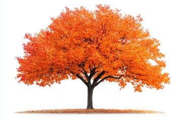 Radiant Orange Tree Photography Autumn Landscape Nature Beauty Seasonal Forest on white background. Generative Ai