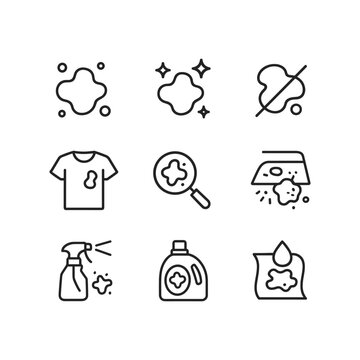 Professional stain removal service icons. Outline symbols. Line design