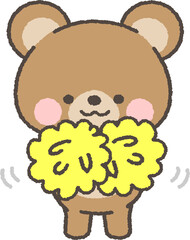 ポンポンで応援するクマ