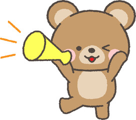 メガホンで応援するクマ