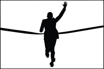 Businessman Finish Line Silhouette Vector | Winner Success Run Clipart | Motivate