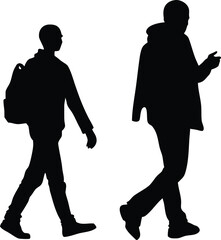 Walking Men Silhouette Vector | Casual Male Figures Clipart in Motion