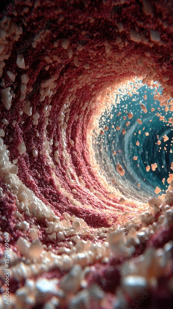 Aufkleber pulsating wormhole vortex: teal and red shattered particles