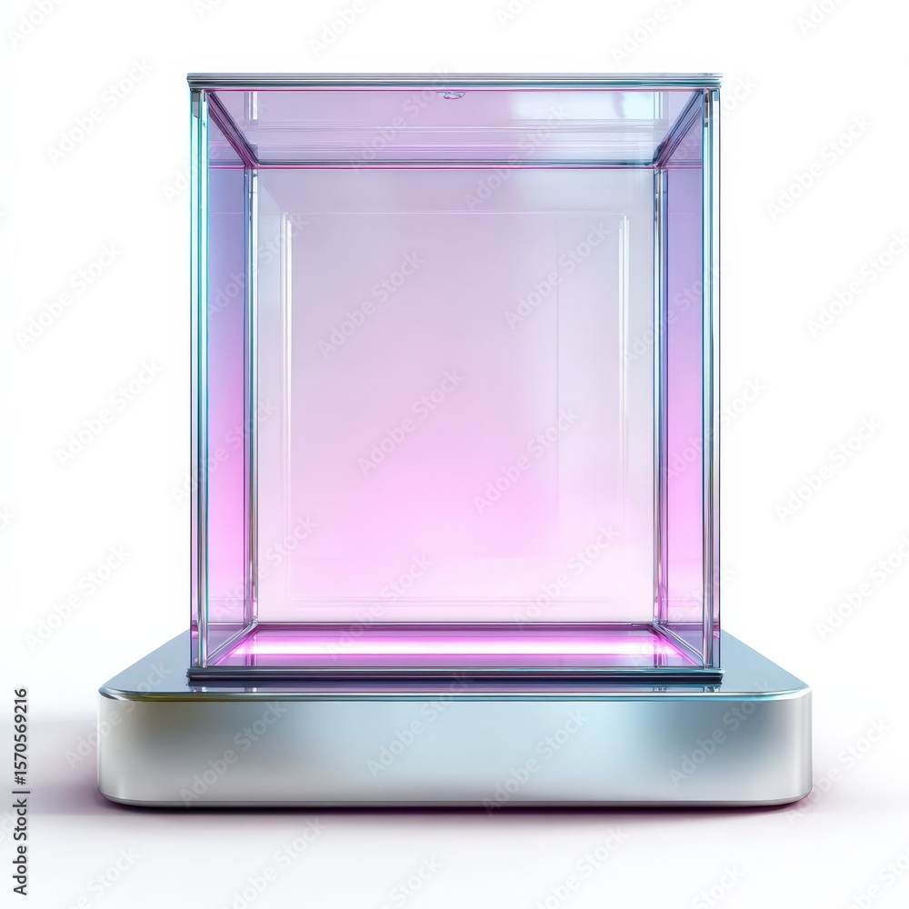 Aufkleber modern empty glass cube display case with led light on metal base perfect for product showcase or ex