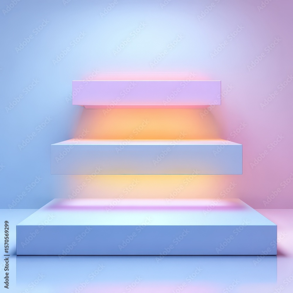 Poster pastel colored illuminated three tiered display platform product presentation background