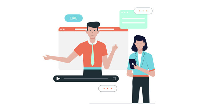 Live online presentation with a viewer. Suitable for remote work concept, webinar promotions, digital marketing campaigns, and virtual meetings content.