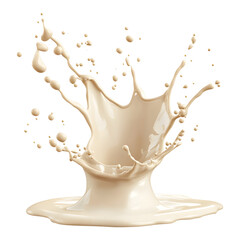 Creamy liquid splash with droplets frozen in motion isolated on transparent background