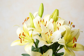 Fototapeta premium Yellow lily bouquet with soft light