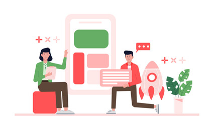 App developers launching new mobile application. Perfect for tech blogs, software websites, marketing materials, and app development presentations.