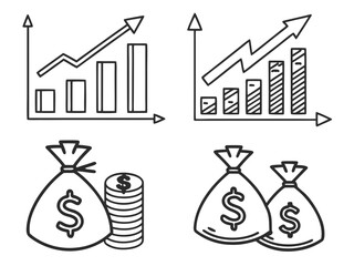 Financial growth and money bags icons isolated on white background